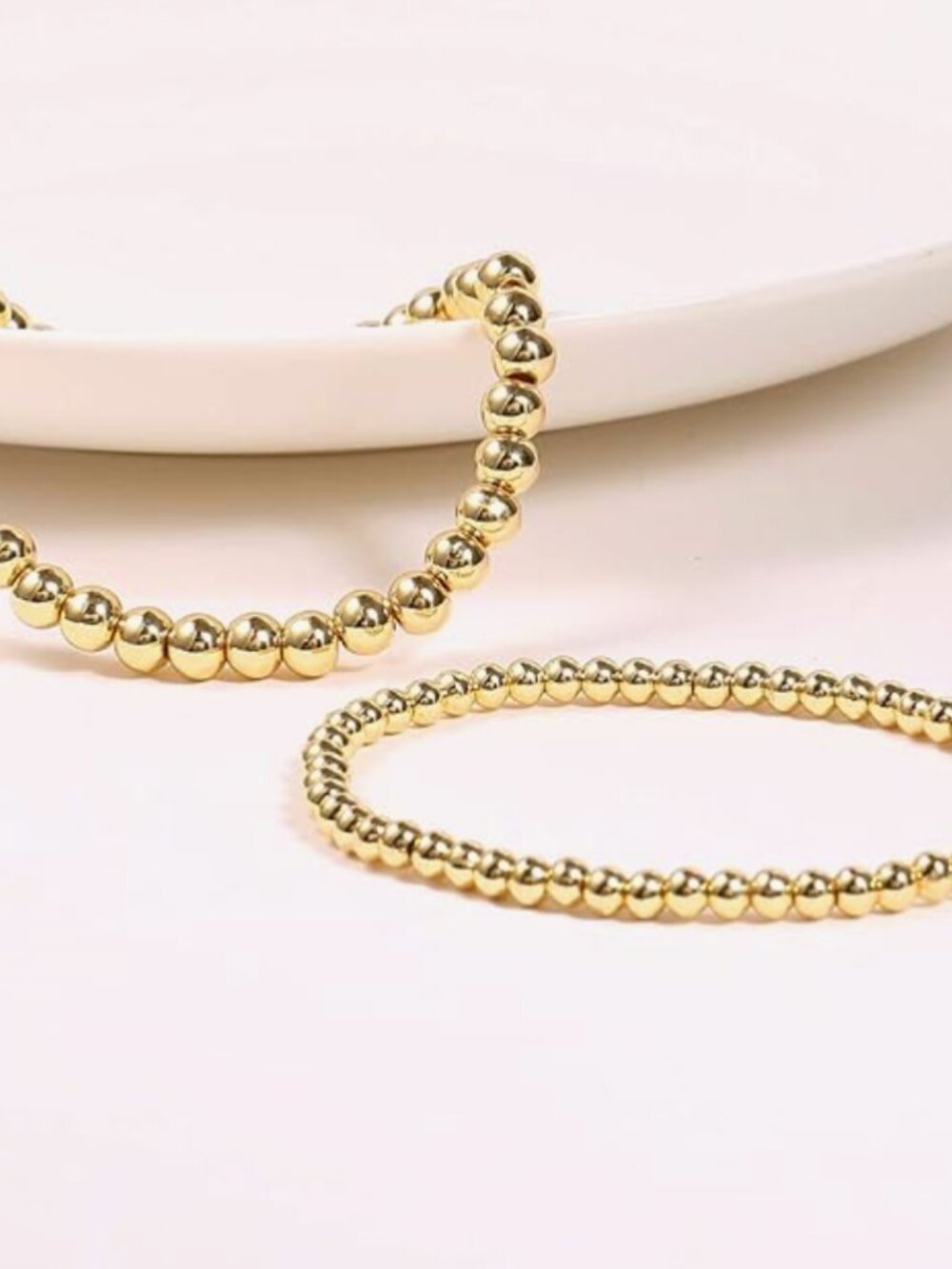 Badu 14K Gold Plate Bead Bracelet Stretch Stack of 2 NEW